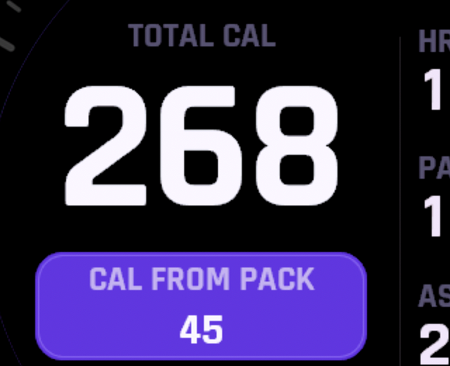 PackCal pack-bonus pill showing calories added by the pack